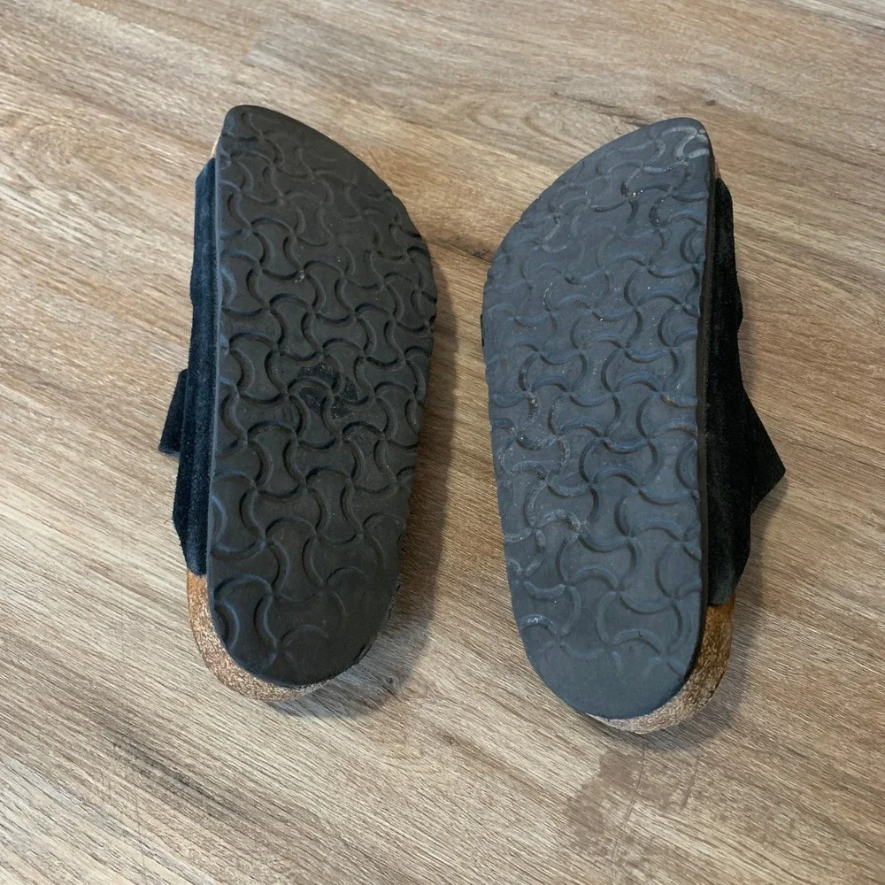 Birkenstock Arizona Suede Leather Sandals Black Two Strap Slides Mens 38 EU